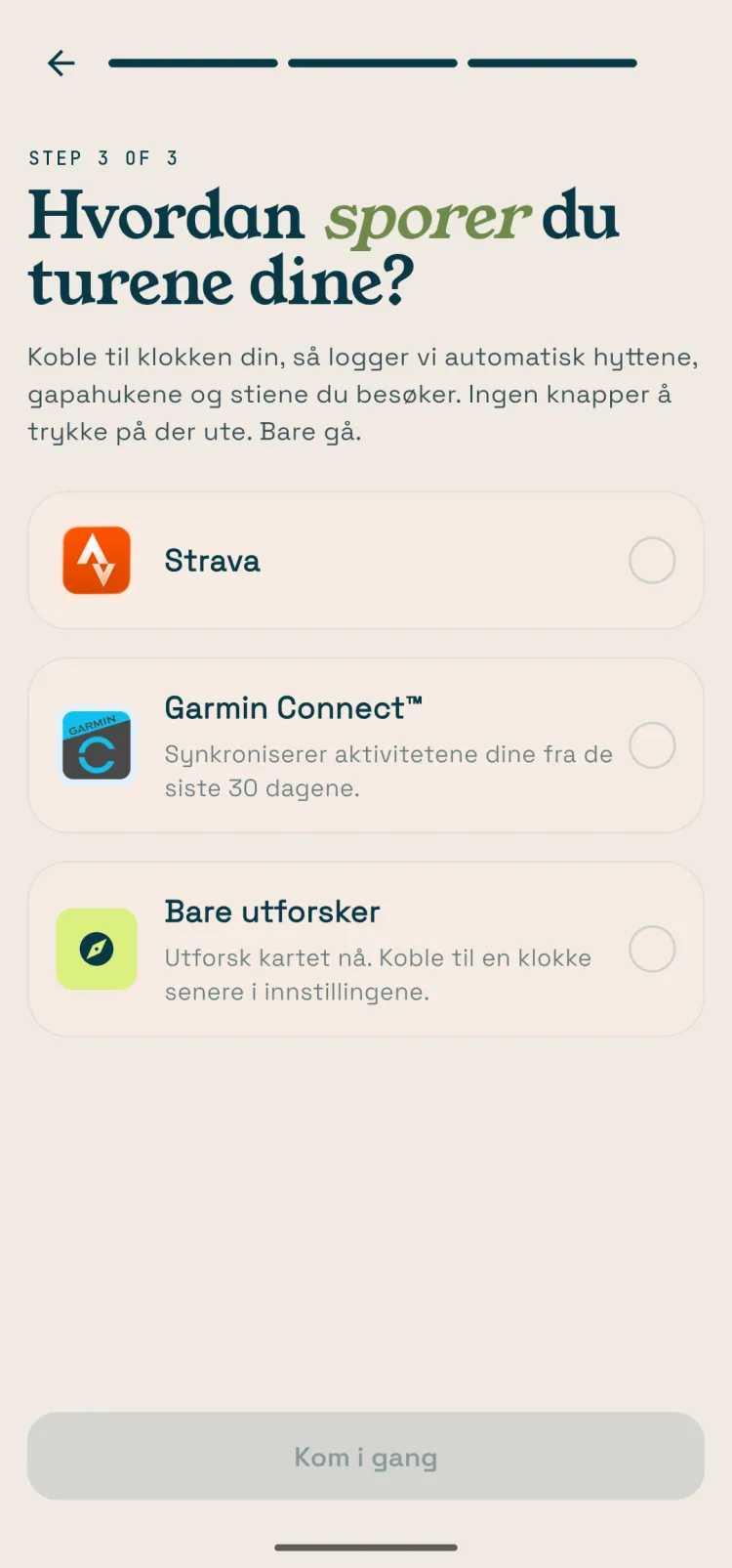 Velg sporing i Nordquest: Strava, Garmin eller utforsk uten klokke